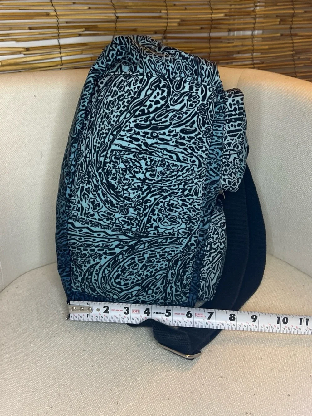 Teal and Black Patterned Shoulder Bag with Multiple Pockets